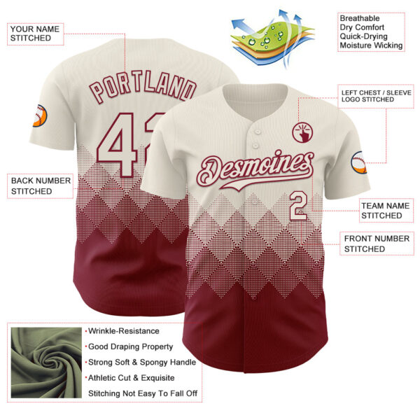 Custom Cream Crimson 3D Gradient Square Shape Authentic Baseball Jersey