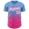 Custom Light Blue White-Pink 3D Gradient Square Shape Authentic Baseball Jersey