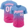 Custom Light Blue White-Pink 3D Gradient Square Shape Authentic Baseball Jersey