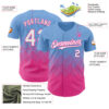 Custom Light Blue White-Pink 3D Gradient Square Shape Authentic Baseball Jersey