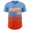 Custom Light Blue White-Orange 3D Gradient Square Shape Authentic Baseball Jersey