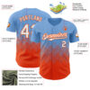 Custom Light Blue White-Orange 3D Gradient Square Shape Authentic Baseball Jersey