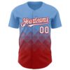 Custom Light Blue White-Red 3D Gradient Square Shape Authentic Baseball Jersey