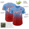 Custom Light Blue White-Red 3D Gradient Square Shape Authentic Baseball Jersey