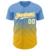 Custom Light Blue White-Yellow 3D Gradient Square Shape Authentic Baseball Jersey