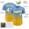 Custom Light Blue White-Yellow 3D Gradient Square Shape Authentic Baseball Jersey