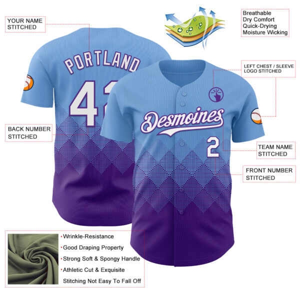 Custom Light Blue White-Purple 3D Gradient Square Shape Authentic Baseball Jersey