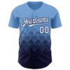 Custom Light Blue White-Navy 3D Gradient Square Shape Authentic Baseball Jersey