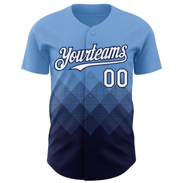 Custom Light Blue White-Navy 3D Gradient Square Shape Authentic Baseball Jersey