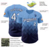 Custom Light Blue White-Navy 3D Gradient Square Shape Authentic Baseball Jersey