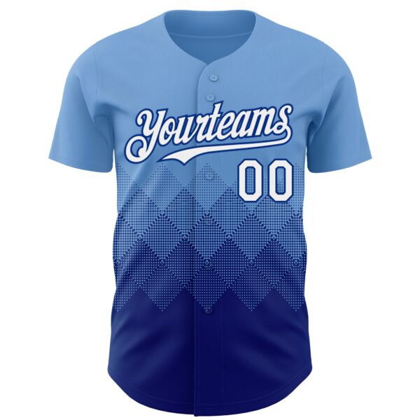 Custom Light Blue White-Royal 3D Gradient Square Shape Authentic Baseball Jersey
