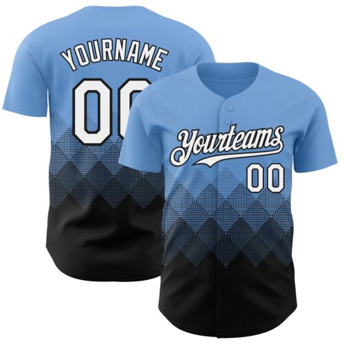 3DPattern7417 Custom Light Blue White-Black 3D Gradient Square Shape Authentic Baseball Jersey