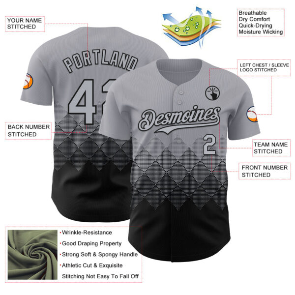 Custom Gray Black 3D Gradient Square Shape Authentic Baseball Jersey
