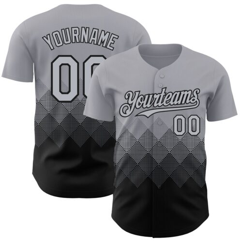 Custom Gray Black 3D Gradient Square Shape Authentic Baseball Jersey