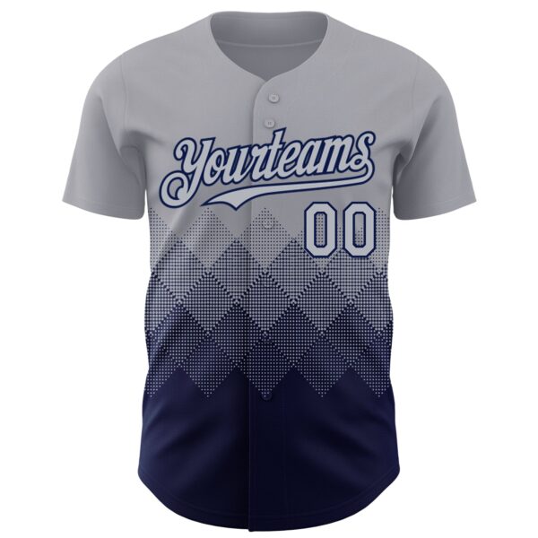 Custom Gray Navy 3D Gradient Square Shape Authentic Baseball Jersey