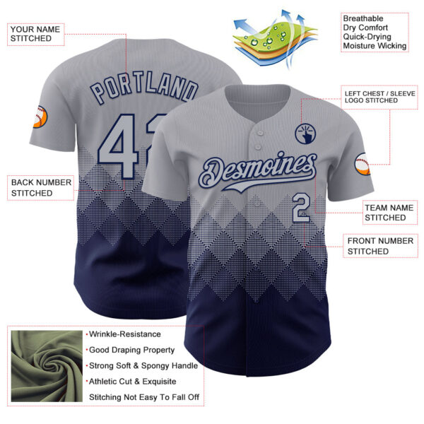 Custom Gray Navy 3D Gradient Square Shape Authentic Baseball Jersey