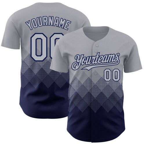 Custom Gray Navy 3D Gradient Square Shape Authentic Baseball Jersey