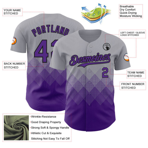 Custom Gray Purple-Black 3D Gradient Square Shape Authentic Baseball Jersey