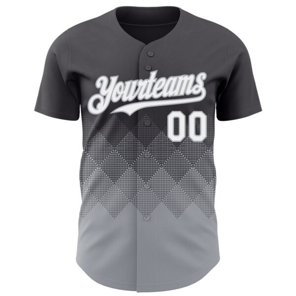 Custom Steel Gray White-Gray 3D Gradient Square Shape Authentic Baseball Jersey