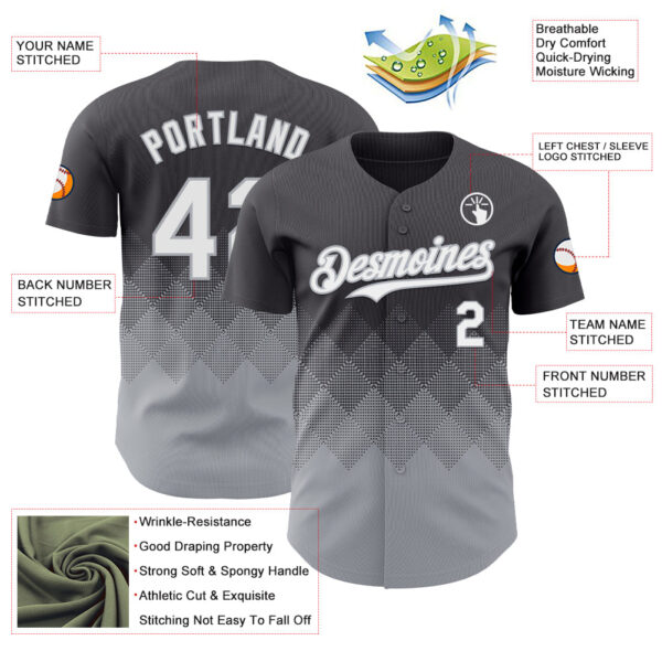 Custom Steel Gray White-Gray 3D Gradient Square Shape Authentic Baseball Jersey