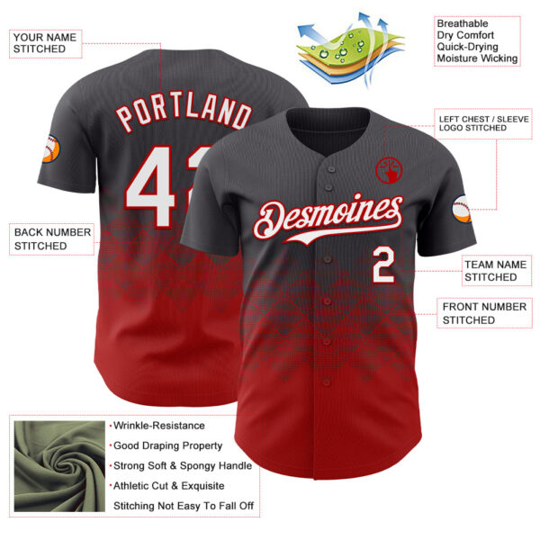 Custom Steel Gray White-Red 3D Gradient Square Shape Authentic Baseball Jersey