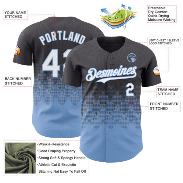 Custom Steel Gray White-Light Blue 3D Gradient Square Shape Authentic Baseball Jersey