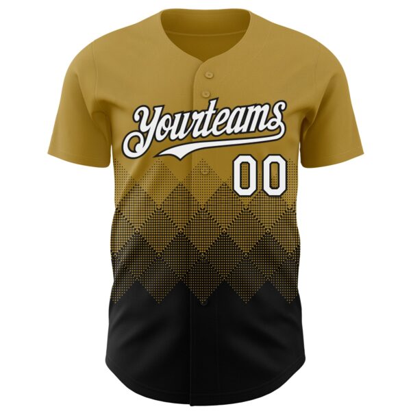 Custom Old Gold White-Black 3D Gradient Square Shape Authentic Baseball Jersey