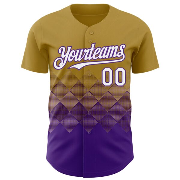 Custom Old Gold White-Purple 3D Gradient Square Shape Authentic Baseball Jersey