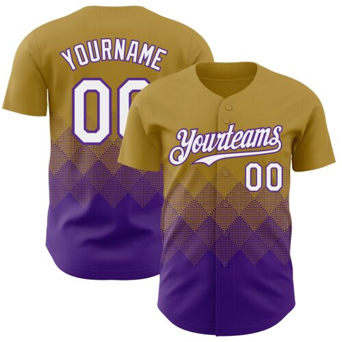 Custom Old Gold White-Purple 3D Gradient Square Shape Authentic Baseball Jersey