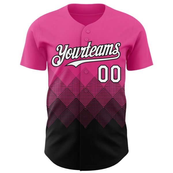 Custom Pink White-Black 3D Gradient Square Shape Authentic Baseball Jersey
