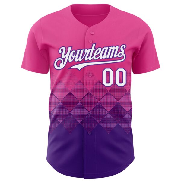Custom Pink White-Purple 3D Gradient Square Shape Authentic Baseball Jersey