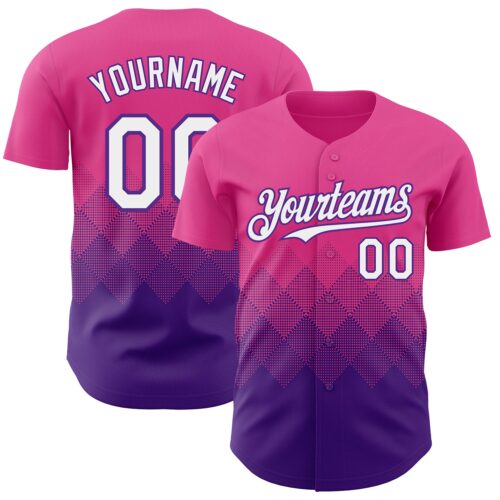 3DPattern7427 Custom Pink White-Purple 3D Gradient Square Shape Authentic Baseball Jersey
