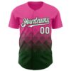 Custom Pink White-Green 3D Gradient Square Shape Authentic Baseball Jersey