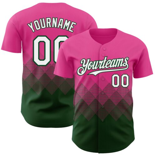 3DPattern7428 Custom Pink White-Green 3D Gradient Square Shape Authentic Baseball Jersey