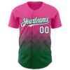Custom Pink White-Kelly Green 3D Gradient Square Shape Authentic Baseball Jersey