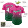 Custom Pink White-Kelly Green 3D Gradient Square Shape Authentic Baseball Jersey