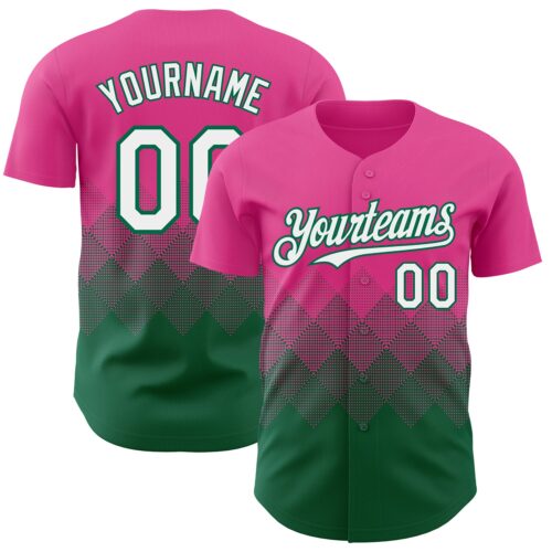 3DPattern7429 Custom Pink White-Kelly Green 3D Gradient Square Shape Authentic Baseball Jersey