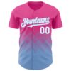 Custom Pink White-Light Blue 3D Gradient Square Shape Authentic Baseball Jersey