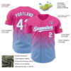 Custom Pink White-Light Blue 3D Gradient Square Shape Authentic Baseball Jersey