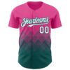 Custom Pink White-Teal 3D Gradient Square Shape Authentic Baseball Jersey