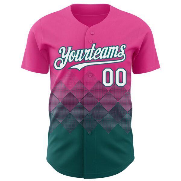 Custom Pink White-Teal 3D Gradient Square Shape Authentic Baseball Jersey