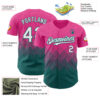 Custom Pink White-Teal 3D Gradient Square Shape Authentic Baseball Jersey