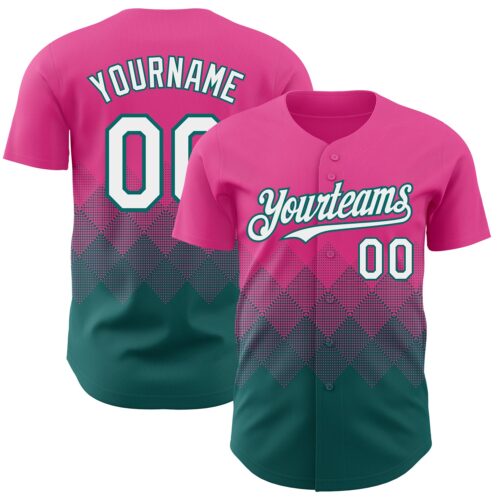 3DPattern7431 Custom Pink White-Teal 3D Gradient Square Shape Authentic Baseball Jersey