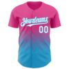 Custom Pink White-Sky Blue 3D Gradient Square Shape Authentic Baseball Jersey