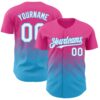 Custom Pink White-Sky Blue 3D Gradient Square Shape Authentic Baseball Jersey