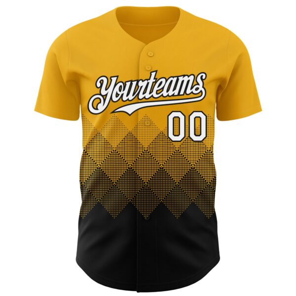 Custom Gold White-Black 3D Gradient Square Shape Authentic Baseball Jersey