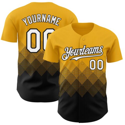 3DPattern7433 Custom Gold White-Black 3D Gradient Square Shape Authentic Baseball Jersey