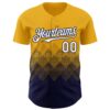 Custom Gold White-Navy 3D Gradient Square Shape Authentic Baseball Jersey