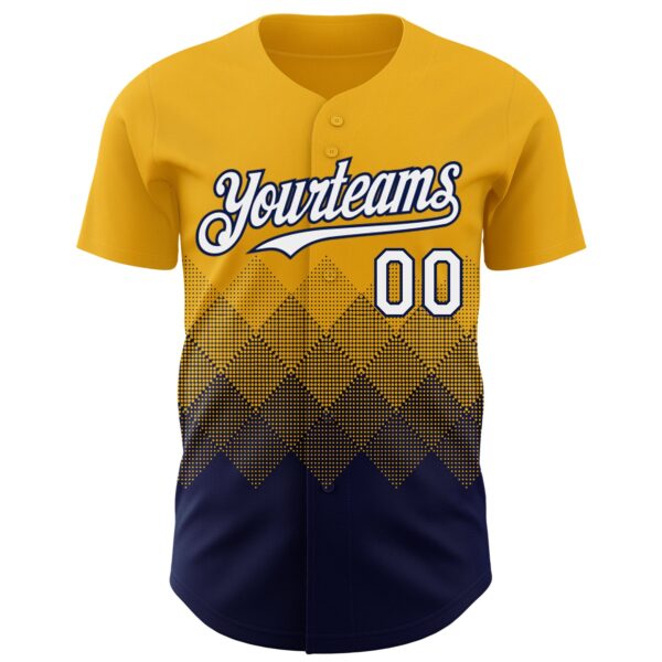 Custom Gold White-Navy 3D Gradient Square Shape Authentic Baseball Jersey