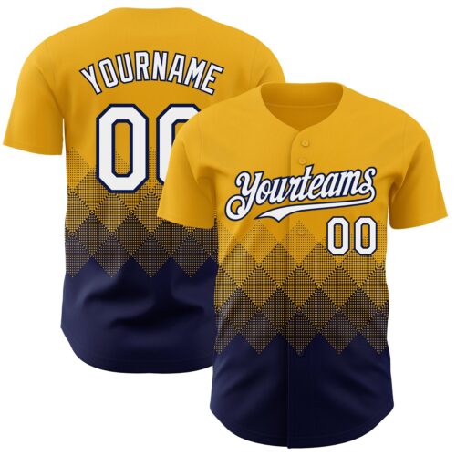 3DPattern7434 Custom Gold White-Navy 3D Gradient Square Shape Authentic Baseball Jersey